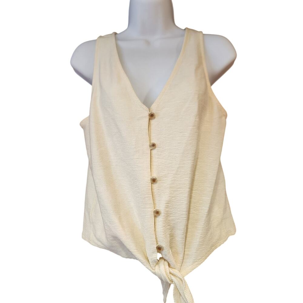 Texture & Thread Madewell Button Up Sleeveless Beige Textured Front Tie Top Sz M
